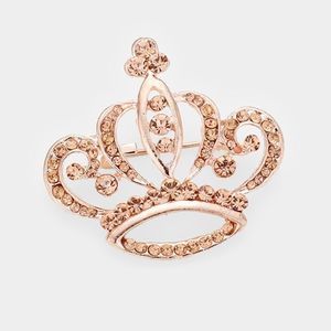🏷️ Rhinestone Crown Brooch Rose Gold Peach